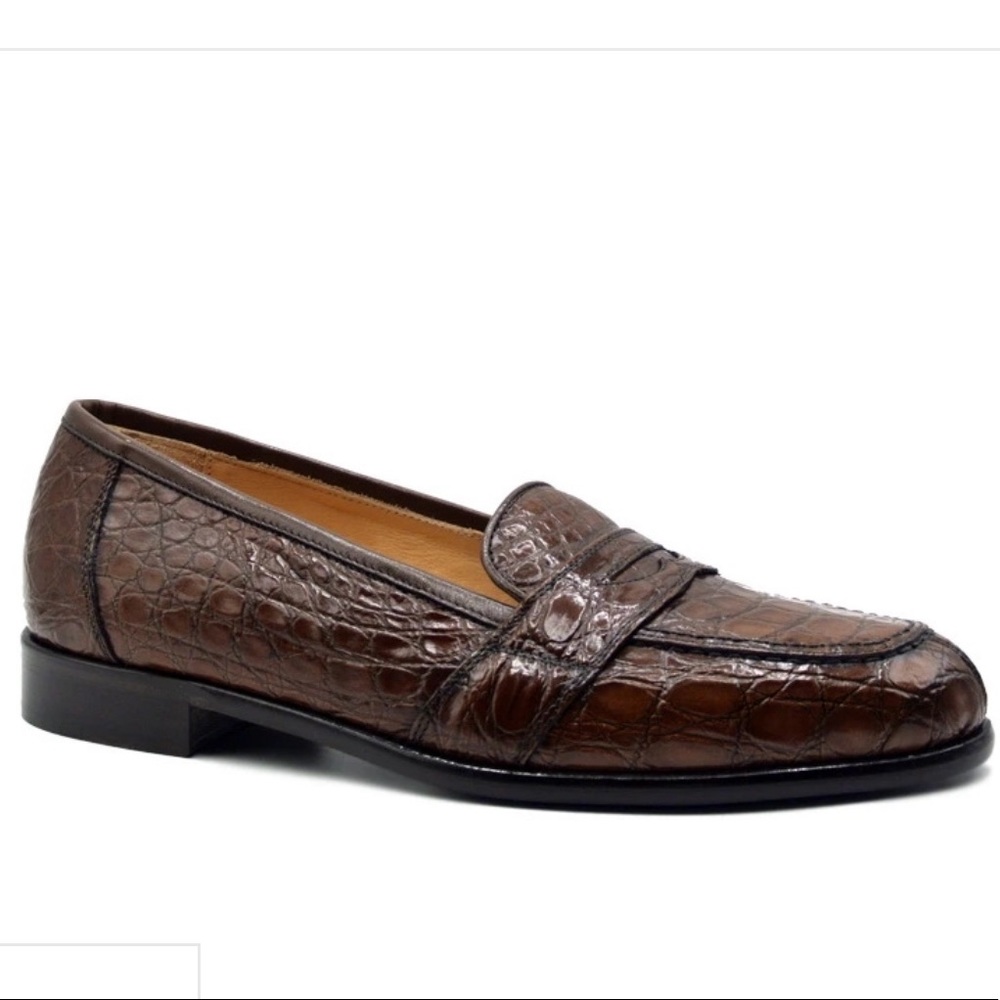 Zelli Italian Men’s Slip-On Penny Loafer in Cognac Crocodile Leather